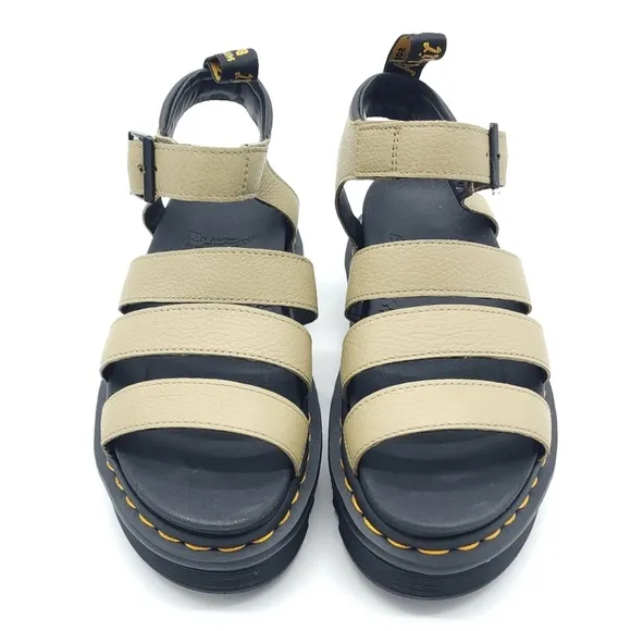 Dr Martens Blaire Women's Pale Olive PISA Leather Platform Strappy Sandals US 7