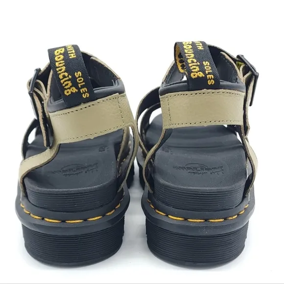 Dr Martens Blaire Women's Pale Olive PISA Leather Platform Strappy Sandals US 7