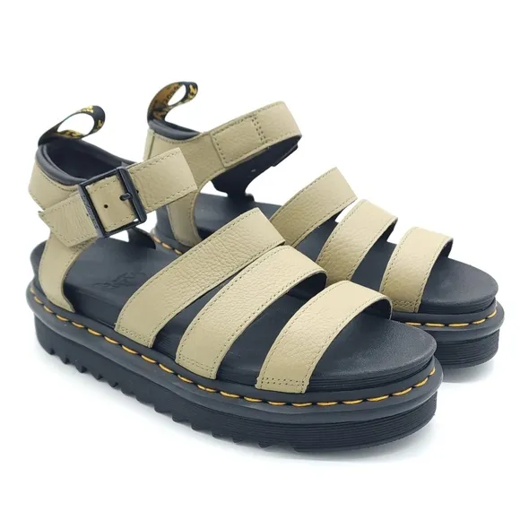 Dr Martens Blaire Women's Pale Olive PISA Leather Platform Strappy Sandals US 7