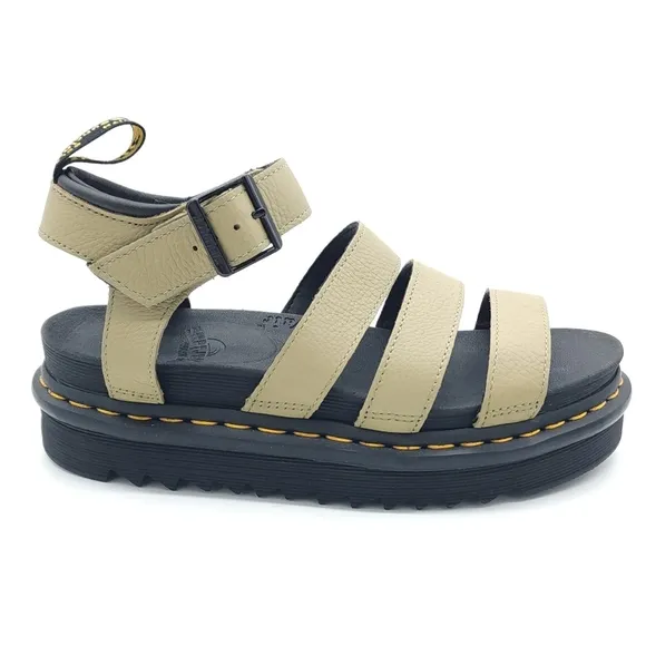 Dr Martens Blaire Women's Pale Olive PISA Leather Platform Strappy Sandals US 7