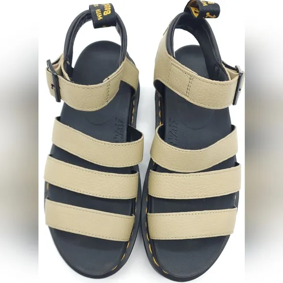 Dr Martens Blaire Women's Pale Olive PISA Leather Platform Strappy Sandals US 7