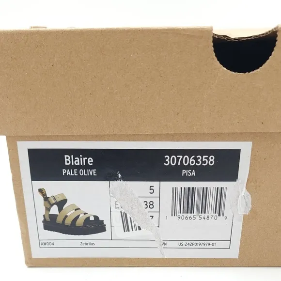 Dr Martens Blaire Women's Pale Olive PISA Leather Platform Strappy Sandals US 7
