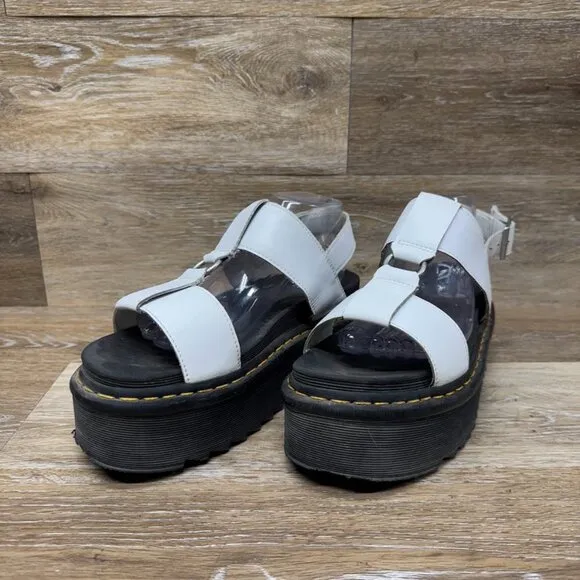 Dr. Martens Francis Hydro White Leather Platform Sandals Women's Size 10