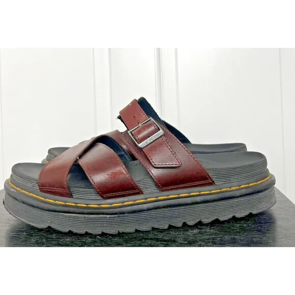 Dr Martens‎ Myles Brando Sandals Men's Size 11 Burgundy Leather Buckle Slide
