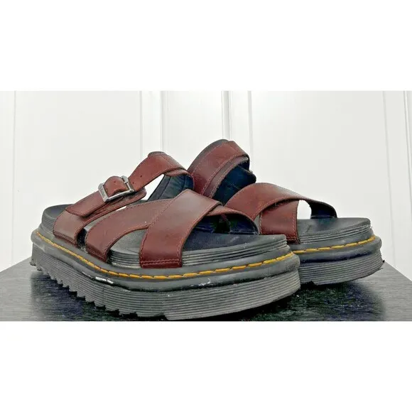 Dr Martens‎ Myles Brando Sandals Men's Size 11 Burgundy Leather Buckle Slide