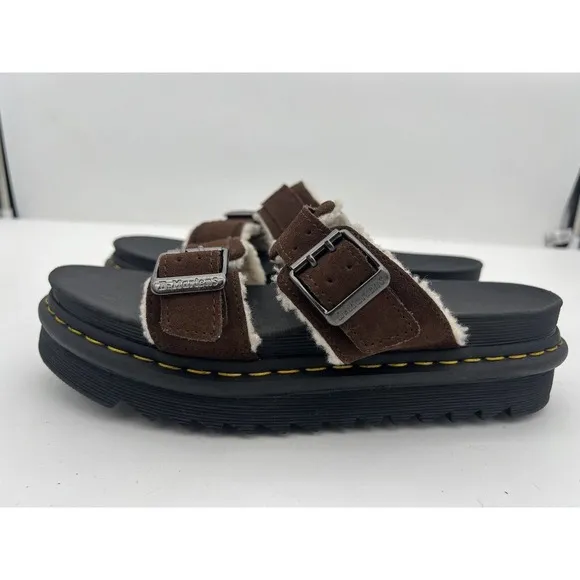 Dr. Martens MYLES SUEDE FUR-LINED BUCKLE SLIDE SANDALS Size Men’s 10/ Women’s 11