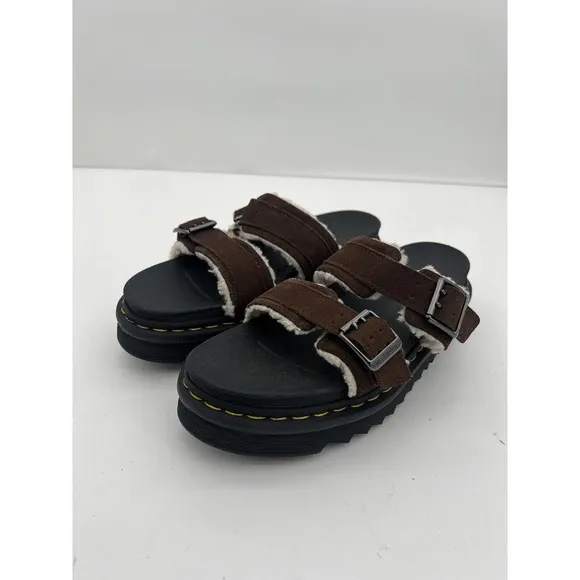 Dr. Martens MYLES SUEDE FUR-LINED BUCKLE SLIDE SANDALS Size Men’s 10/ Women’s 11
