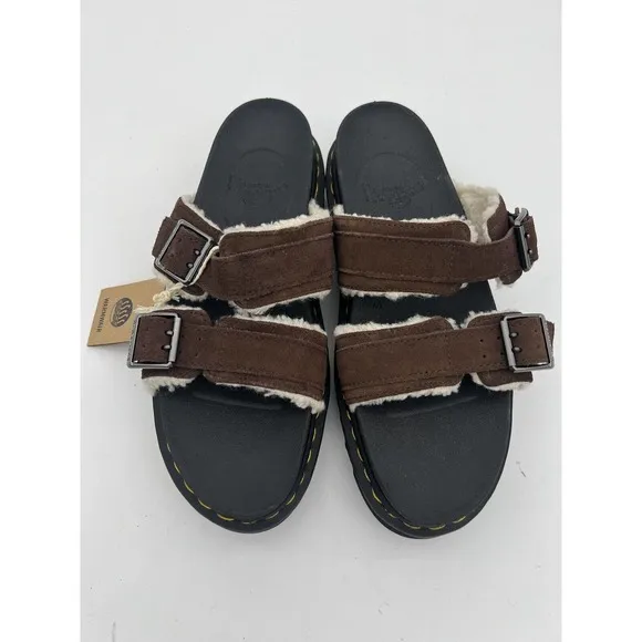 Dr. Martens MYLES SUEDE FUR-LINED BUCKLE SLIDE SANDALS Size Men’s 10/ Women’s 11