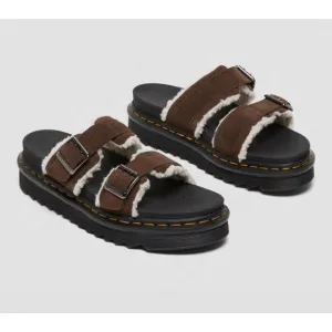 Dr. Martens MYLES SUEDE FUR-LINED BUCKLE SLIDE SANDALS Size Men’s 10/ Women’s 11