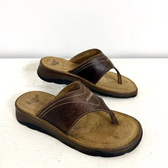 Dr. Martens Retro Chunky Brown Leather Flip Flop Thong Sandals Slides