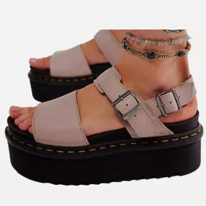 Dr. Martens Voss Quad Leather Taupe Tan Platform Sandals Size 9