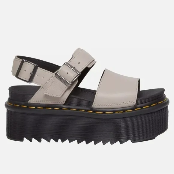 Dr. Martens Voss Quad Leather Taupe Tan Platform Sandals Size 9