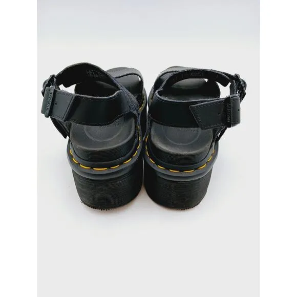 Dr Martens Voss Quad Platform Black Hydro Leather Sandals for Women Sz 6