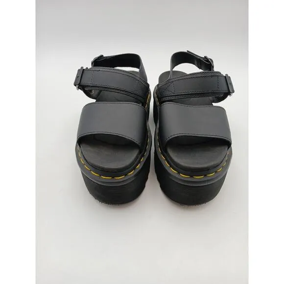 Dr Martens Voss Quad Platform Black Hydro Leather Sandals for Women Sz 6