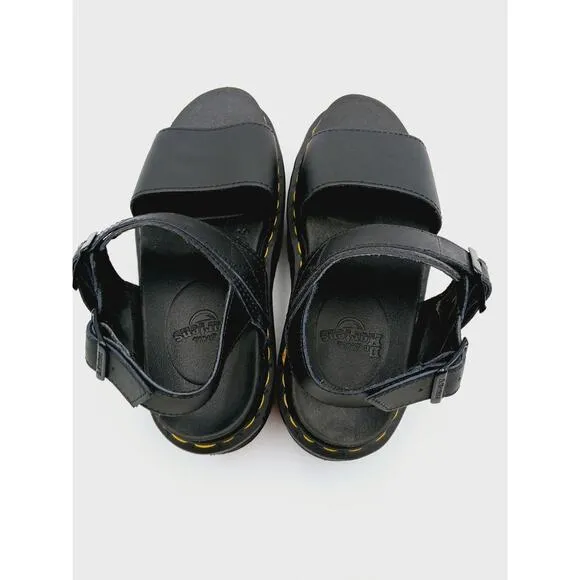 Dr Martens Voss Quad Platform Black Hydro Leather Sandals for Women Sz 6