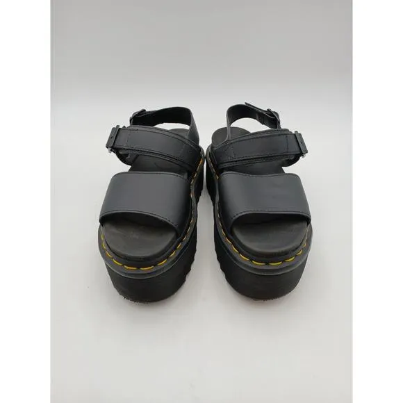 Dr Martens Voss Quad Platform Black Hydro Leather Sandals for Women Sz 6