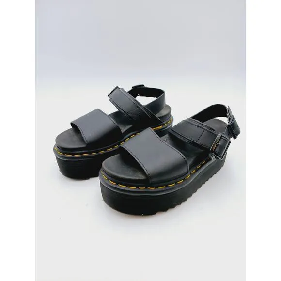 Dr Martens Voss Quad Platform Black Hydro Leather Sandals for Women Sz 6