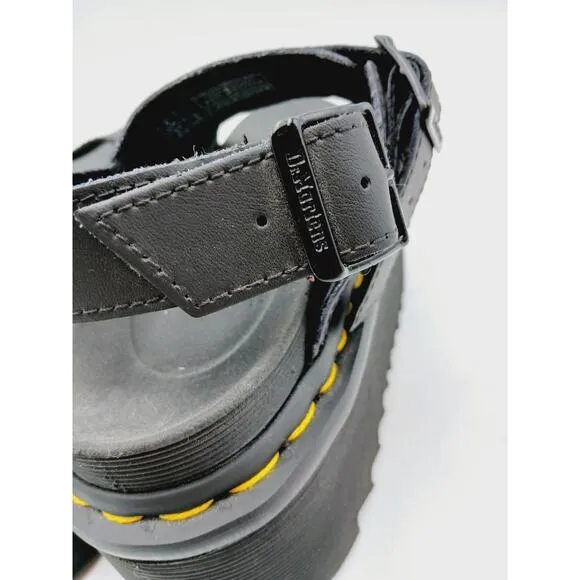 Dr Martens Voss Quad Platform Black Hydro Leather Sandals for Women Sz 6
