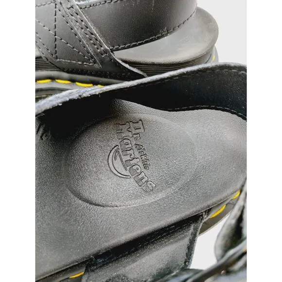 Dr Martens Voss Quad Platform Black Hydro Leather Sandals for Women Sz 6