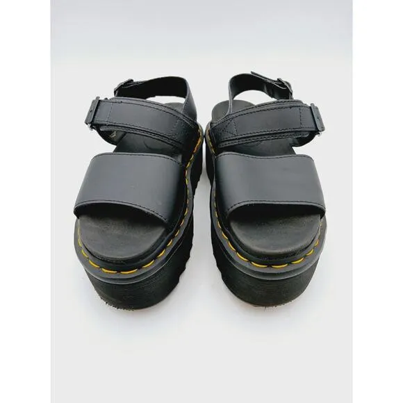Dr Martens Voss Quad Platform Black Hydro Leather Sandals for Women Sz 6