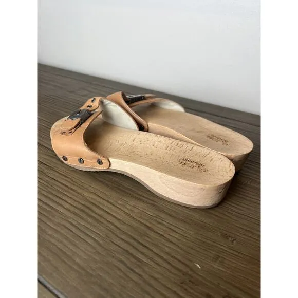 Dr Scholls &quot;STYLE&quot; Original Sandals Sz 7 Italian wooden orthopedic clogs Tan