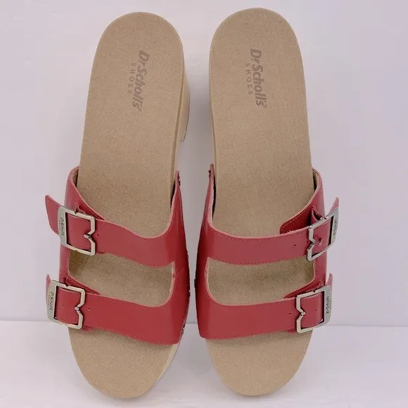 Dr Scholl’s SHOES, ORIGINAL VIBE PLATFORM, HEELED SLIDE SANDALS, RED LEATHER 10M