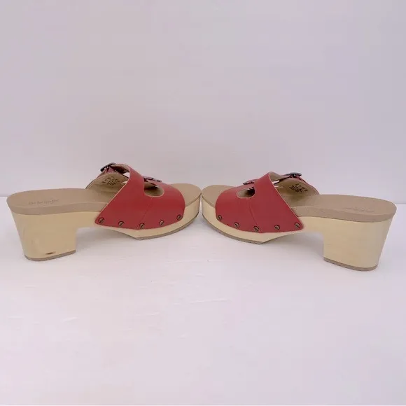 Dr Scholl’s SHOES, ORIGINAL VIBE PLATFORM, HEELED SLIDE SANDALS, RED LEATHER 10M