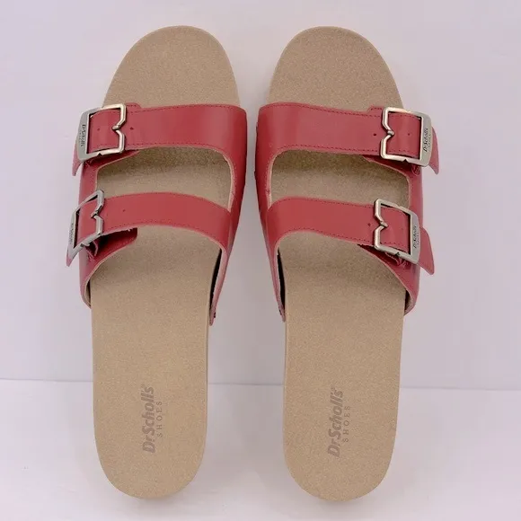 Dr Scholl’s SHOES, ORIGINAL VIBE PLATFORM, HEELED SLIDE SANDALS, RED LEATHER 10M
