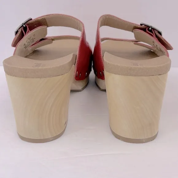 Dr Scholl’s SHOES, ORIGINAL VIBE PLATFORM, HEELED SLIDE SANDALS, RED LEATHER 10M