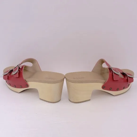 Dr Scholl’s SHOES, ORIGINAL VIBE PLATFORM, HEELED SLIDE SANDALS, RED LEATHER 10M
