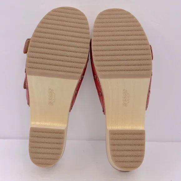 Dr Scholl’s SHOES, ORIGINAL VIBE PLATFORM, HEELED SLIDE SANDALS, RED LEATHER 10M