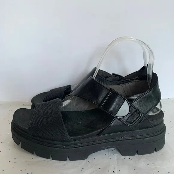 Dr. Scholls Take Off  Black Chunky Platform Ankle Strap Sandals  Sz 8.5 Comfort