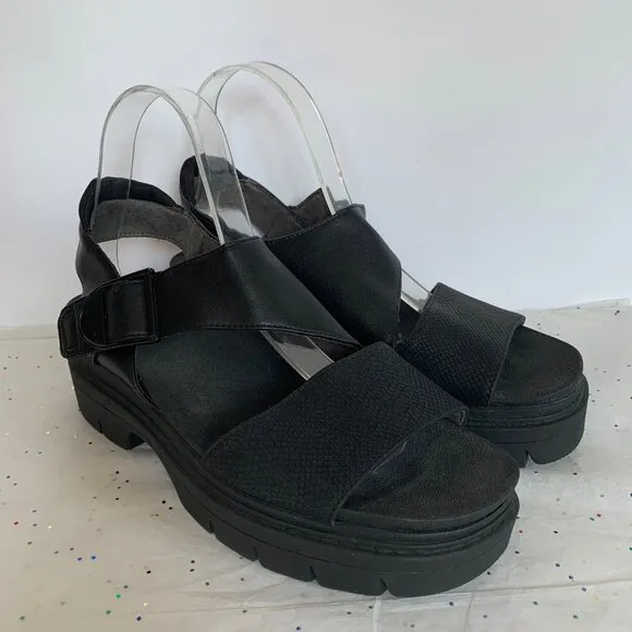 Dr. Scholls Take Off  Black Chunky Platform Ankle Strap Sandals  Sz 8.5 Comfort