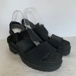 Dr. Scholls Take Off  Black Chunky Platform Ankle Strap Sandals  Sz 8.5 Comfort