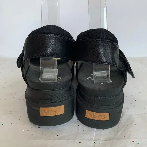 Dr. Scholls Take Off  Black Chunky Platform Ankle Strap Sandals  Sz 8.5 Comfort