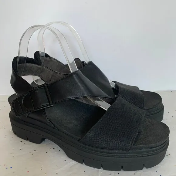 Dr. Scholls Take Off  Black Chunky Platform Ankle Strap Sandals  Sz 8.5 Comfort