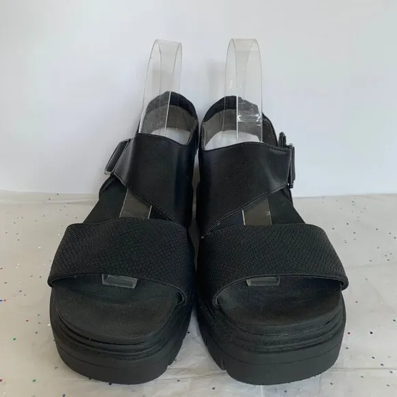 Dr. Scholls Take Off  Black Chunky Platform Ankle Strap Sandals  Sz 8.5 Comfort