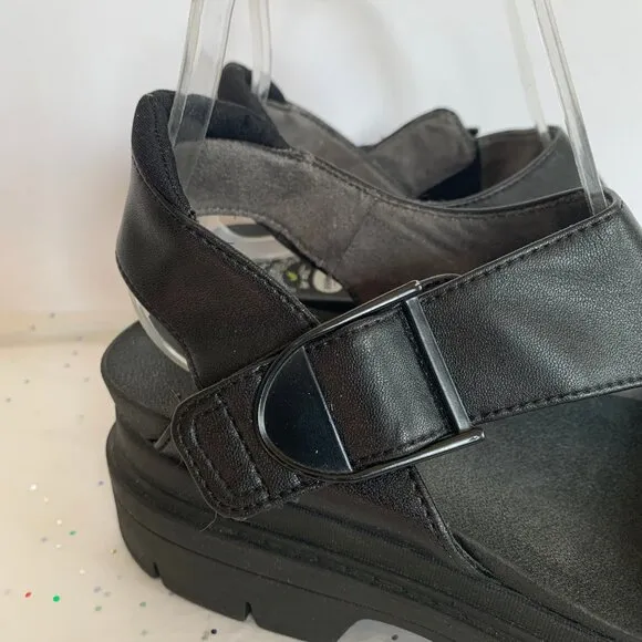 Dr. Scholls Take Off  Black Chunky Platform Ankle Strap Sandals  Sz 8.5 Comfort
