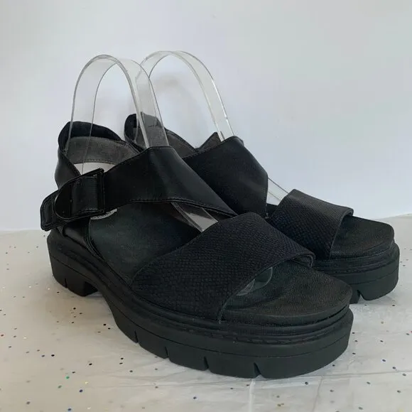 Dr. Scholls Take Off  Black Chunky Platform Ankle Strap Sandals  Sz 8.5 Comfort