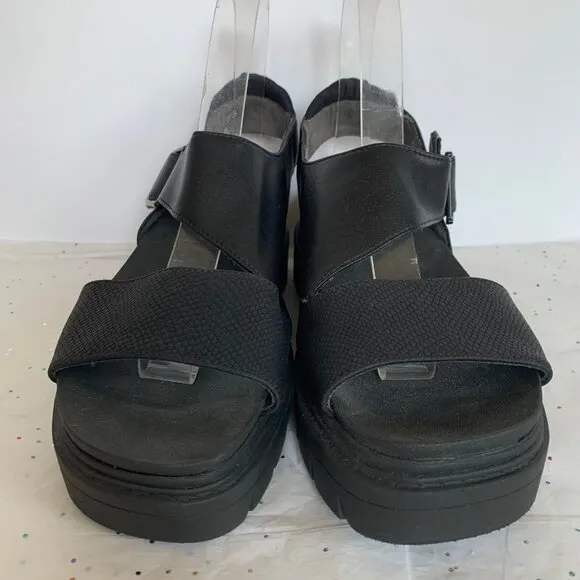 Dr. Scholls Take Off  Black Chunky Platform Ankle Strap Sandals  Sz 8.5 Comfort