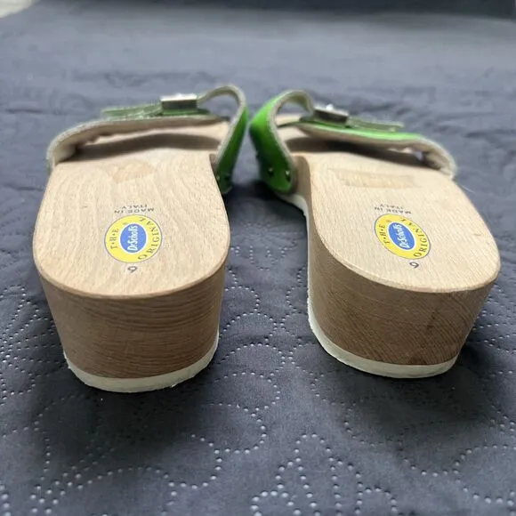 Dr Scholls Vintage Clog Style Italian Wooden Orthopedic Wedge Sandals SZ 6 Green