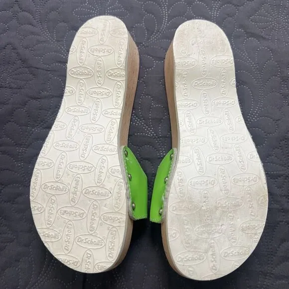 Dr Scholls Vintage Clog Style Italian Wooden Orthopedic Wedge Sandals SZ 6 Green
