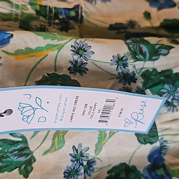 Draper James Carrie midi Dress Linen White field poppy sz XXL new with tags