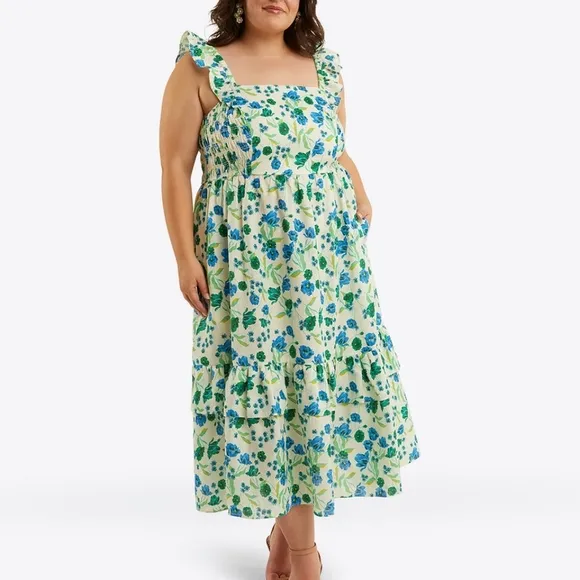 Draper James Carrie midi Dress Linen White field poppy sz XXL new with tags