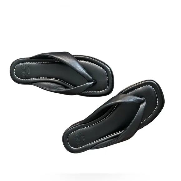DUNE London NWT Leather Thong Sandals in Black Sz 37