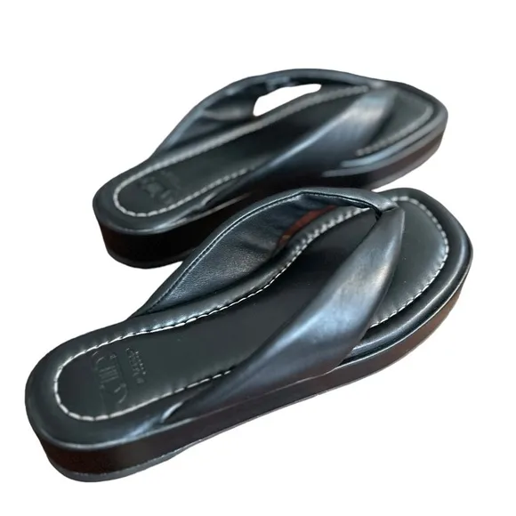 DUNE London NWT Leather Thong Sandals in Black Sz 37