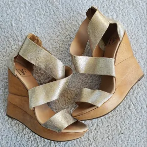 DVF Diane Von Furstenberg Women's Gold Opal Wedge Sandals Sz 9