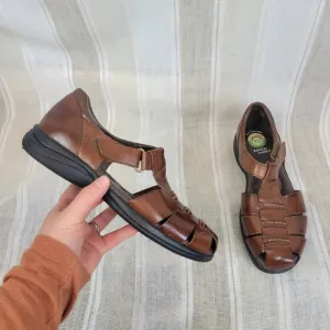 Earth Shoe Harlen Fisherman Sandals Brown Leather Size 7.5 Gelron 2000