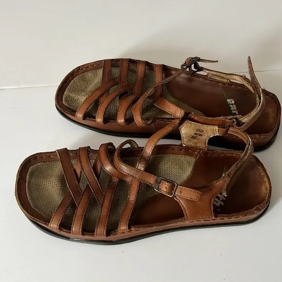 EARTH Womens Brown Leather Oasis Sandal Strappy Adjustable Cushion 8B,(runs big)