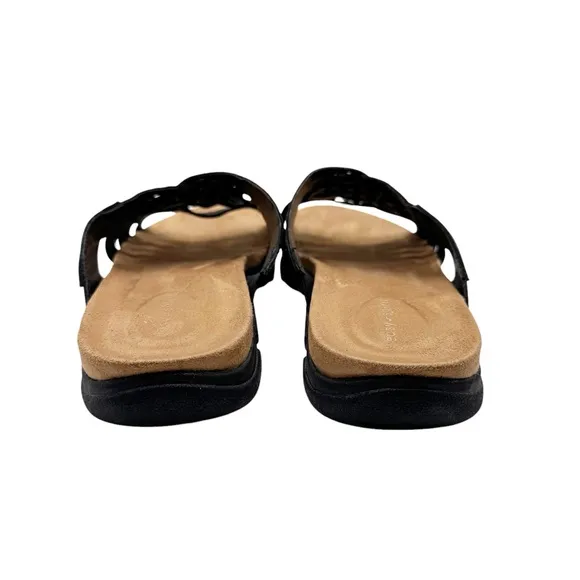 Easy Spirit Meadow Slip On Black Leather Huarache Braided Sandals Shoes Size 7W